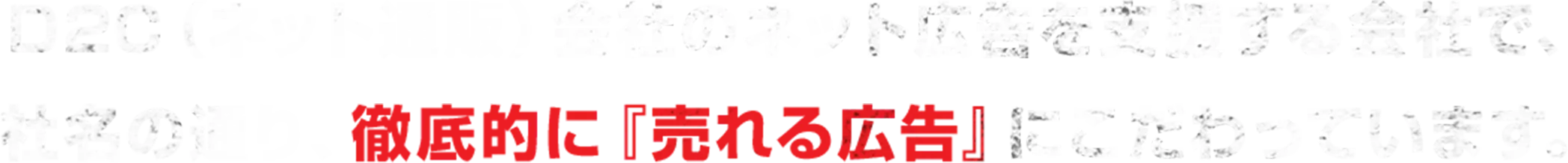 D2C（ネット通販）会社のネット広告を支援する会社で、社名の通り、徹底的に『売れる広告』にこだわっています。